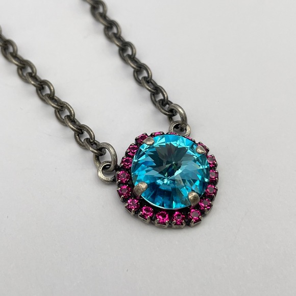 Blue Fuchsia Rivoli Sparkling Rhinestone Necklace Earring Set Similar to Sabika - Picture 6 of 13